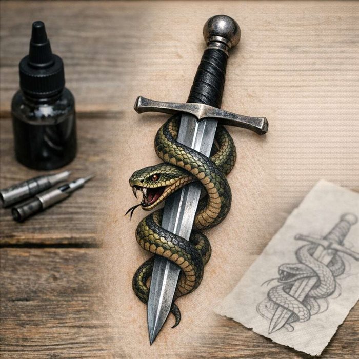 Tatouage serpent autour d’une épée : signification et symboles