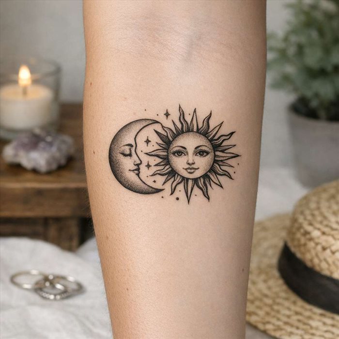 Tatouage lune et soleil : signification et idées inspirantes